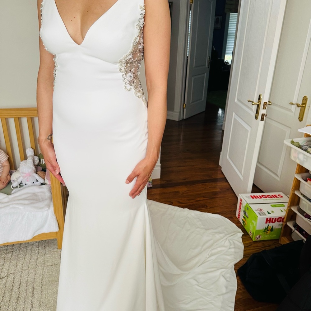 Pronovias White Wedding Dress with Silver Accents
